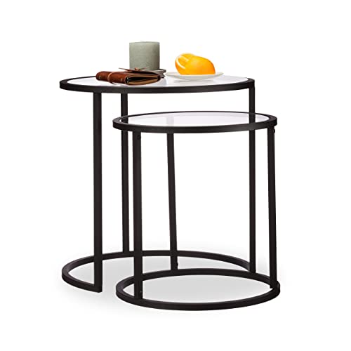 Relaxdays, schwarz Beistelltische 2er Set, Satztisch, Sofatisch, mit Glasplatte, untereinander passend, HBT 50,5x50x50cm, Hartglas, Standard von Relaxdays