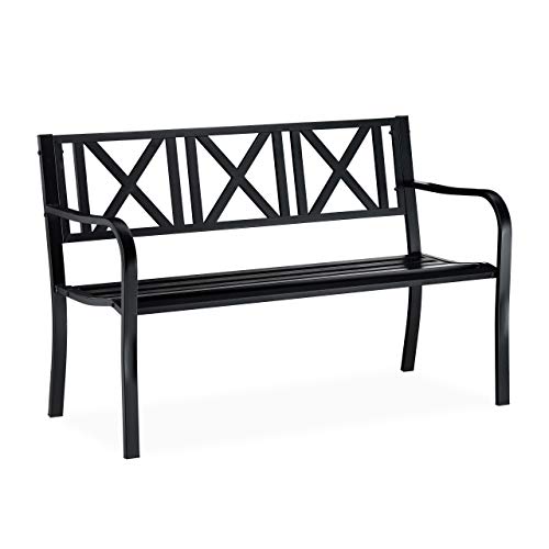 Relaxdays, schwarz Gartenbank aus Metall, 2-Sitzer, robust, für Terrasse, Balkon, Ruhebank HxBxT 81 x 127 x 56 cm, Stahl, 10026112 von Relaxdays