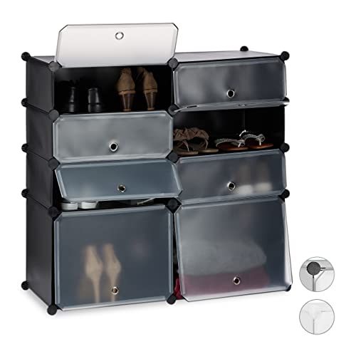 Relaxdays, schwarz Schuhregal Kunststoff, Regalsystem 8 Fächer, Steckregal mit Türen, für 8 Paar, HBT 91 x 94,5 x 36,5cm, Standard Relaxdays, schwarz Schuhregal Kunststoff, Regalsystem 8 Fächer, Steckregal mit Türen, für 8 Paar, HBT 91 x 94,5 x 36,5cm, Standard von Relaxdays