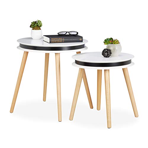 Relaxdays, weiß/Natur 2er Set Beistelltisch, Holzbeine, 5 cm Dicke Tischplatte rund, Satztische, Wohnzimmer, 40 & 48cm Ø, 48.5 x 48 x 48 cm Relaxdays, weiß/Natur 2er Set Beistelltisch, Holzbeine, 5 cm Dicke Tischplatte rund, Satztische, Wohnzimmer, 40 & 48cm Ø, 48.5 x 48 x 48 cm von Relaxdays
