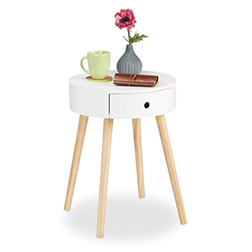 Relaxdays, weiß Beistelltisch rund, Schublade, skandinavisches Design, Couchtisch oder Nachttisch, HxØ: 52 x 40 cm, Holz, Standard von Relaxdays