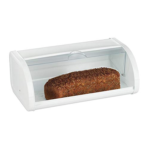 Relaxdays, weiß Brotkasten, Brot frisch halten, transparenter Rolldeckel, XL Family Größe, aus Stahl, leicht zu reinigen, 25 x 45 x 17,5 cm von Relaxdays