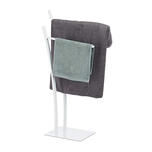 Relaxdays, weiß Handtuchständer mit 2 Stangen, Freistehender Handtuchhalter eckig, Badetuchhalter HBT 88 x 43 x 24 cm, Standard von Relaxdays