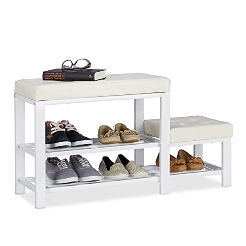 Relaxdays, weiß Schuhbank mit Hocker, gemütliche Sitzpolster, Schuhablage 2 Ebenen, Kinder, HBT: 50 x 90,5 x 30,5 cm, 10023312_49 von Relaxdays