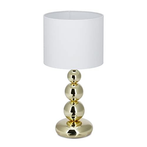 Relaxdays, weiß, runder Lampenschirm, originelles Design, E27, Nachttischlampe, HxD: 50 x 25 cm, Tischlampe Kugeln Gold von Relaxdays