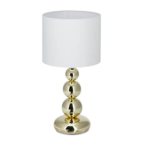 Relaxdays, weiß Tischlampe Gold, runder Lampenschirm, originelles Design, E27, Nachttischlampe, HxD: 50 x 25 cm, Kugeln, 10024789, Weiß/Gold, Tischlampe Kugeln Gold von Relaxdays