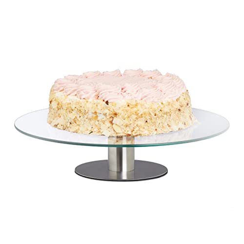 Relaxdays 1 x Tortenplatte drehbar, Standfuß, Kuchenplatte zum Dekorieren, Torten Drehteller für Kuchen, Ø 30cm, transparent von Relaxdays