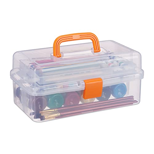 Relaxdays 1 x Transparente Plastikbox, 9 Fächer, Werkzeugbox, Nähkästchen, Werkzeugkoffer, Werkzeug, HBT 14x33x19 cm, orange von Relaxdays