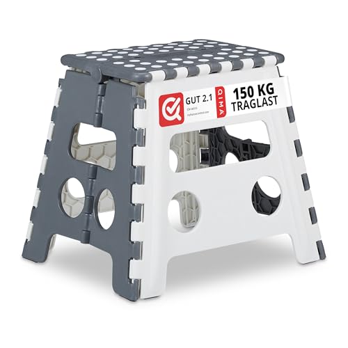 Relaxdays 1 x Tritthocker klappbar Gr. L, einstufiger Klapphocker mit Griff, bis 120 kg, Kunststoff, 32 x 37 x 29,5 cm, grau/weiß von Relaxdays