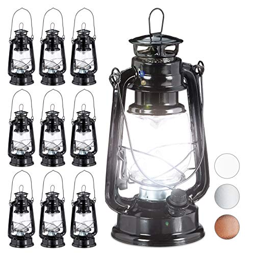 Relaxdays 10 x Sturmlaterne LED, Retro Sturmlampe als Fensterdeko oder elektrische Gartenlaterne, batteriebetrieben, schwarz von Relaxdays