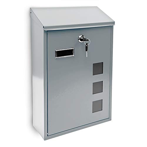 Relaxdays 10017417_S Silber Design Briefkasten aus Metall 25x40 cm, 40 x 25 x 10 cm von Relaxdays