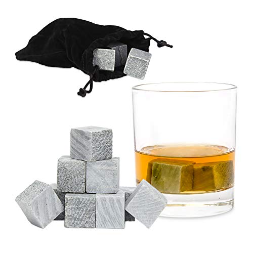 Relaxdays Whisky Steine grau im 9er Set, Eiswürfel wiederverwendbar, Kühlsteine für Getränke, Eiswürfel Speckstein, grey von Relaxdays
