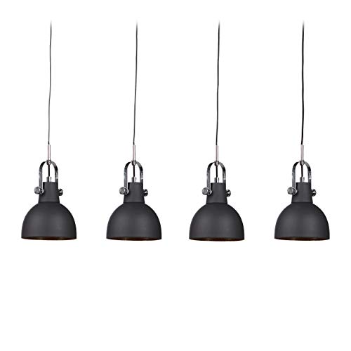 Relaxdays 10022975_46 Pendelleuchte Vintage, Hängeleuchte mIT 4 Metallschirme, Schwarz von Relaxdays