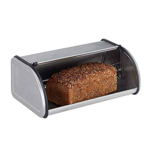 Relaxdays 10023832, Silber Brotkasten Edelstahl, Kleine Brotbox, Brot frisch halten, flach und Platz, 20,5 x 33,5 x 13,5 cm von Relaxdays