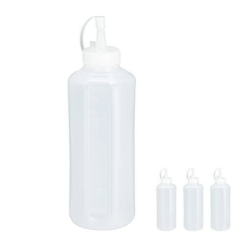Relaxdays 10028643 Quetschflasche, 4er Set, 1000 ml, für Saucen, Spritzflasche zum Befüllen, Squeeze Flasche, Kunststoff, klar Relaxdays 10028643 Quetschflasche, 4er Set, 1000 ml, für Saucen, Spritzflasche zum Befüllen, Squeeze Flasche, Kunststoff, klar von Relaxdays