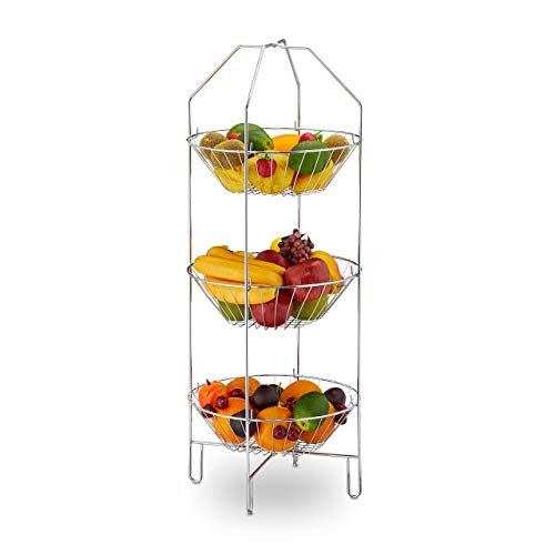 Relaxdays 10030054 Obst Etagere 3-stöckig, XXL Obstkorb, stehend, Küche, Aufbewahrung Gemüse, Metall, HBT 80 x 33 x 32 cm, Silber, Stahl von Relaxdays