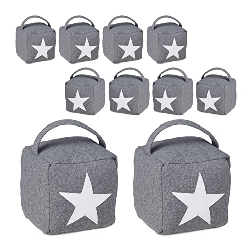 Relaxdays 10er Set Türstopper Stern, Türpuffer Stoff, Türsack Boden, hoch, mit Griff, dekorativ, HxBxT: 20 x 15 x 15 cm, grau von Relaxdays