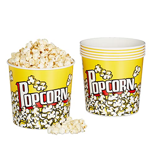 Relaxdays 12 x Popcorn Eimer, Popcorn Behälter Kunststoff, Popcornkübel wiederverwendbar, 2,8 l, Retro Popcornbecher, gelb von Relaxdays