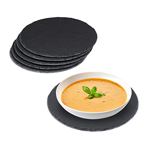 Relaxdays 12 x Schieferplatte rund, 25 cm Ø, Pizzateller zum Servieren & Beschriften, Buffet, Servierplatte Schiefer, anthrazit von Relaxdays