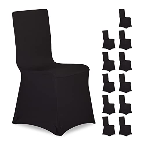 Relaxdays 12 x Stuhlhussen, universeller Stretch Stuhlbezug, waschbarer Stoff, Bankettstuhl Dekoration, Empfang und Feier, schwarz von Relaxdays