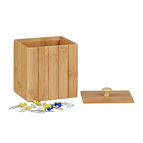 Relaxdays 2 x Aufbewahrungsbox mit Deckel, klein, Ordnungsbox Bambus, Vorratsdose, HBT: 11,5 x 10 x 8 cm, Bambusdose, Natur von Relaxdays