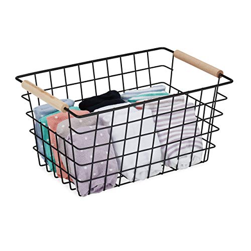 Relaxdays 2 x Drahtkorb, Holzgriffe, rechteckig, Gitter Design, Kleidung, Accessoires, Metallkorb, HBT: 16x31x21 cm, schwarz Relaxdays 2 x Drahtkorb, Holzgriffe, rechteckig, Gitter Design, Kleidung, Accessoires, Metallkorb, HBT: 16x31x21 cm, schwarz von Relaxdays