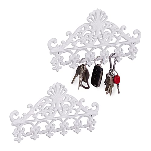 Relaxdays 2 x Garderobenleiste Gusseisen, 5 Haken, antike Hakenleiste, für Schlüssel, nostalgisch, HBT: 17 x 35 x 3,5 cm, weiß Relaxdays 2 x Garderobenleiste Gusseisen, 5 Haken, antike Hakenleiste, für Schlüssel, nostalgisch, HBT: 17 x 35 x 3,5 cm, weiß von Relaxdays