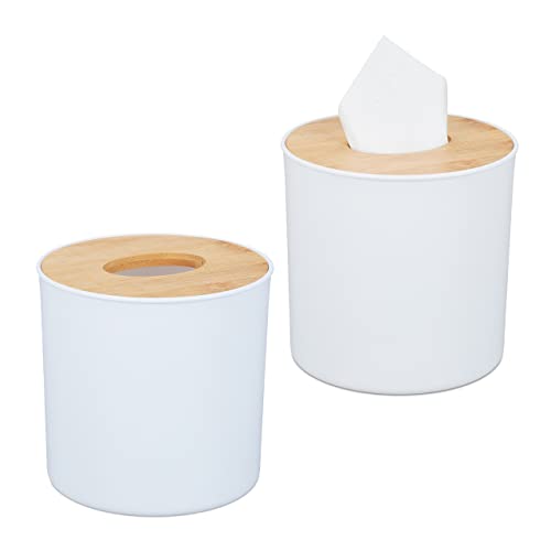 Relaxdays 2 x Kosmetiktuchbox mit Bambus Deckel, Bad, modernes Design, Kunststoff Behälter, HxD: 12,5 x 13,5 cm, weiß/Natur Relaxdays 2 x Kosmetiktuchbox mit Bambus Deckel, Bad, modernes Design, Kunststoff Behälter, HxD: 12,5 x 13,5 cm, weiß/Natur von Relaxdays