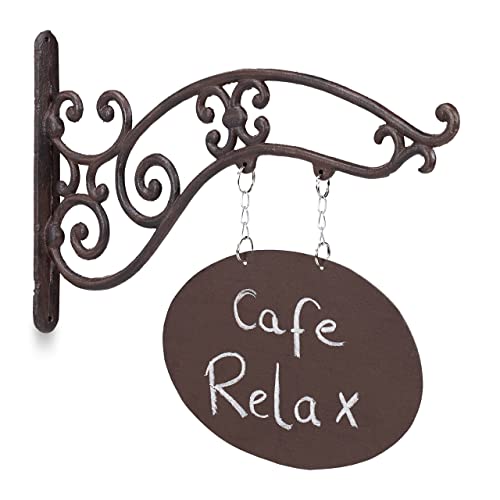 Relaxdays 2 x Ladenschild, Antik-Design, zum Beschriften, Schild mit Ausleger, Gusseisen, Bar, Geschäft, Eingang, braun von Relaxdays