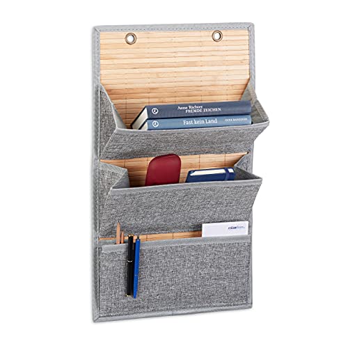 Relaxdays 2 x Wandorganizer Bambus, 3 Jutemuster Fächer, HBT 58x34x15 cm, Zeitungshalter Büro und Flur, Hängeaufbewahrung, grau Relaxdays 2 x Wandorganizer Bambus, 3 Jutemuster Fächer, HBT 58x34x15 cm, Zeitungshalter Büro und Flur, Hängeaufbewahrung, grau von Relaxdays
