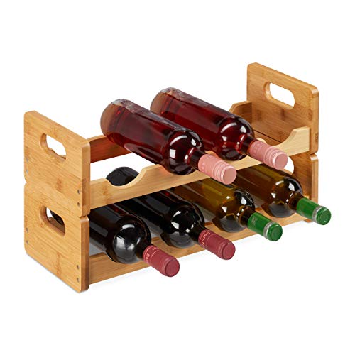 Relaxdays 2 x Weinregal, platzsparende Weinablage für je 8 Flaschen, quer, Flaschenregal aus Bambus, HBT 24 x 47 x 18 cm, Natur von Relaxdays