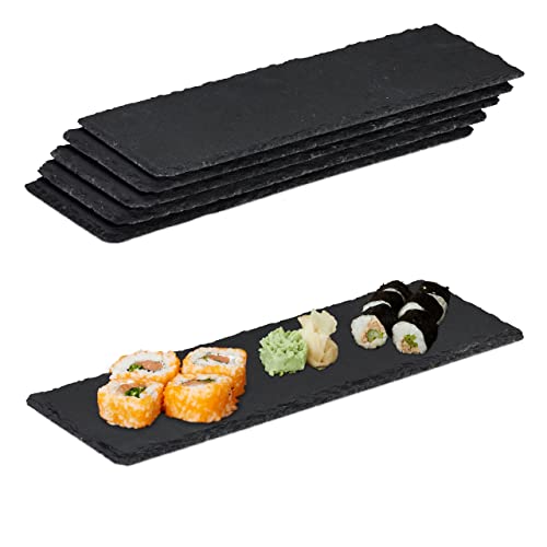 Relaxdays 24 x Schieferplatte, längliche Servierplatten aus Schiefer, Servieren & Beschriften, 30x10 cm, Sushi Platte, anthrazit von Relaxdays