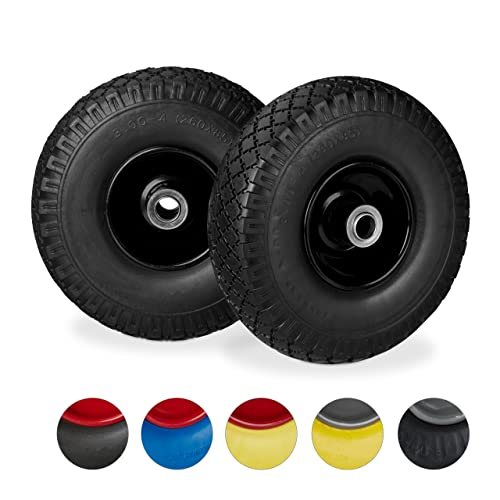 Relaxdays 2X Sackkarrenrad, pannensichere Vollgummireifen, 3.00-4" Stahlfelge, 20 mm Achse, 100 kg, 260 x 85 mm, schwarz von Relaxdays