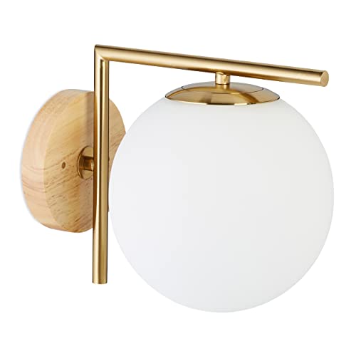 Relaxdays 2x Wandleuchte GLOBI, Metall, Glas Kugel-Schirm, modern, Design Wandlampe, H x B x T: 22 x 19,5 x 28 cm, messing matt von Relaxdays