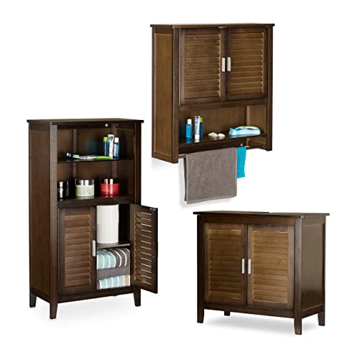Relaxdays 3 TLG Badschrank Set LAMELL, Waschbeckenunterschrank, Hängeschrank, Badezimmerschrank, Waschbeckenschrank, Bambus, braun von Relaxdays
