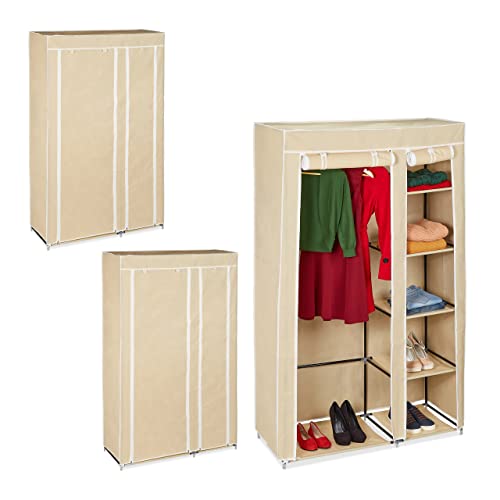Relaxdays 3 x Stoffschrank, mit Kleiderstange & 5 Fächern, HBT: 174 x 107 x 42,5 cm, Stabiler Faltschrank mit Bezug, beige Relaxdays 3 x Stoffschrank, mit Kleiderstange & 5 Fächern, HBT: 174 x 107 x 42,5 cm, Stabiler Faltschrank mit Bezug, beige von Relaxdays