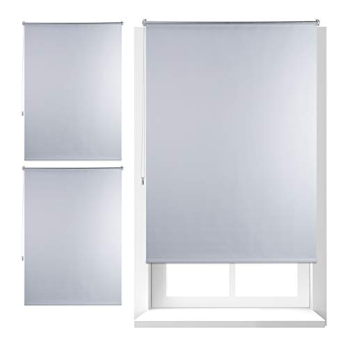 3 x Thermo Verdunklungsrollo, Hitzeschutz, Fenster Seitenzugrollo, Klemmfix ohne Bohren 110x160, Stoff 106cm, weiß von Relaxdays