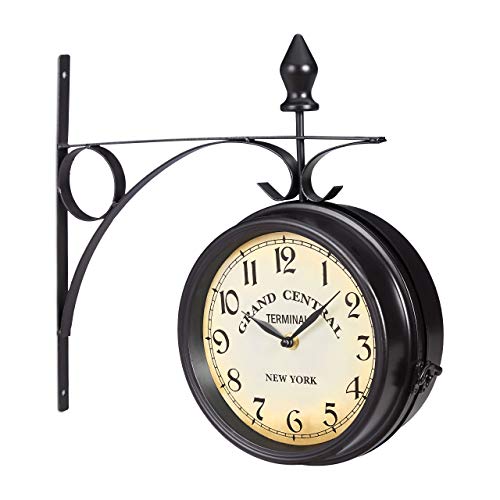 Relaxdays Bahnhofsuhr doppelseitig, Batterie, Retro, New York, HBT 35 x 35 x 10 cm, zweiseitige Wanduhr Vintage, schwarz von Relaxdays