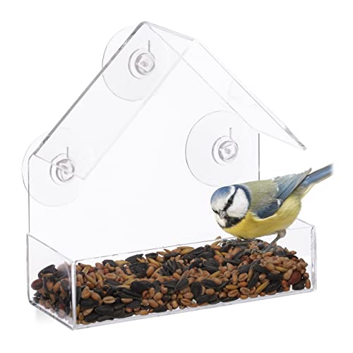 3er Set Fenster-Vogelfutterhaus, für Wildvögel, 3 Saugnäpfe, Futterstation mit Dach, HBT: 15 x 15 x 7 cm, transparent von Relaxdays