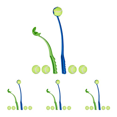Relaxdays 4 x Ballschleuder für Hunde, Ballwerfer Set, inklusive 10 Tennisbälle, Ballwurfarm, Hundespielzeug Werfer, blau/grün Relaxdays 4 x Ballschleuder für Hunde, Ballwerfer Set, inklusive 10 Tennisbälle, Ballwurfarm, Hundespielzeug Werfer, blau/grün von Relaxdays