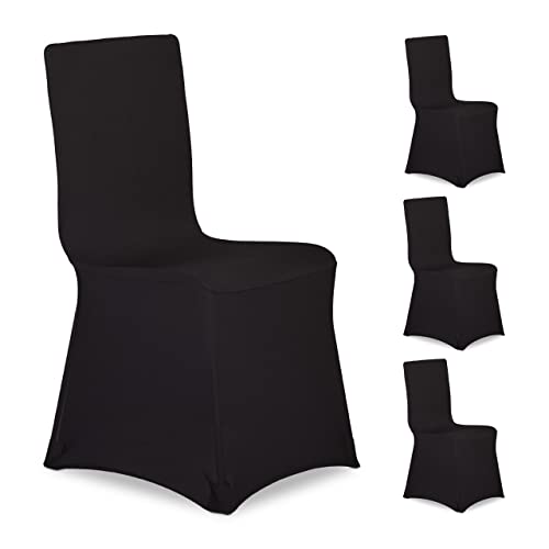 Relaxdays 4 x Stuhlhussen, universeller Stretch Stuhlbezug, waschbarer Stoff, Bankettstuhl Dekoration, Empfang und Feier, schwarz von Relaxdays