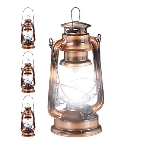 Relaxdays 4 x Sturmlaterne LED, Retro Sturmlampe als Fensterdeko oder elektrische Gartenlaterne, batteriebetrieben, Kupfer von Relaxdays