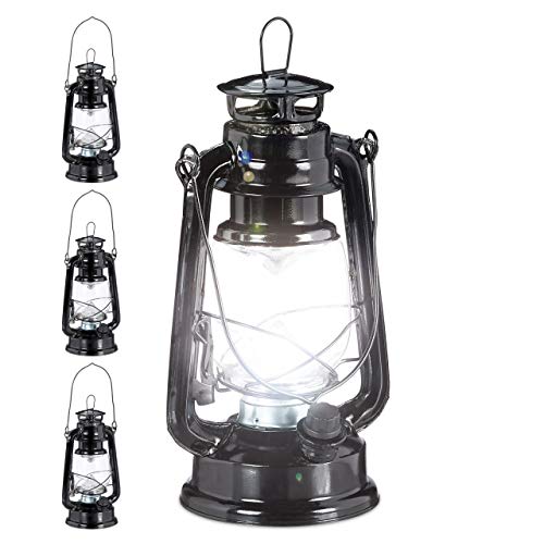 Relaxdays 4 x Sturmlaterne LED, Retro Sturmlampe als Fensterdeko oder elektrische Gartenlaterne, batteriebetrieben, schwarz von Relaxdays