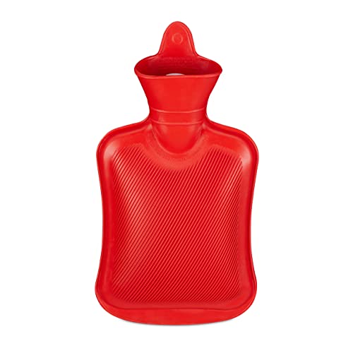 Relaxdays 4 x Wärmflasche 1 Liter, langlebig, sichere Wärmeflasche, Bettflasche ohne Bezug, geruchsneutraler Naturgummi, rot von Relaxdays