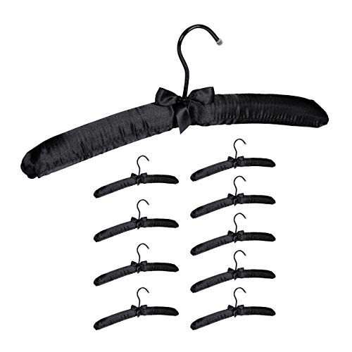 Relaxdays 40 x Kleiderbügel Satin, weich gepolstert, 360° drehbarer Haken, dekorative Schleife, Satinbügel, 38 cm breit, schwarz von Relaxdays