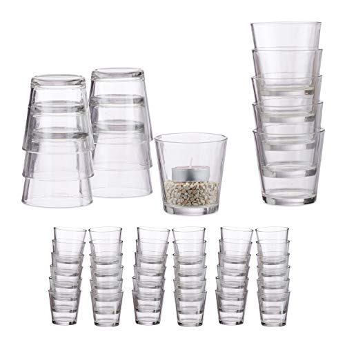 48 x Teelichtglas, konisch, Tischdeko, Gläser für Dessert, Votivgläser, Gastgeschenk, Teelichtgläser 7,5 cm Ø, klar von Relaxdays