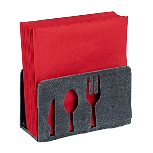 Relaxdays 4er Set Serviettenhalter 33x33 Servietten Heavy Duty Modell Gusseisen Organizer Grau von Relaxdays