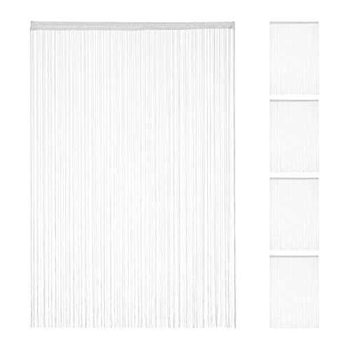 Relaxdays 5 x Fadenvorhang weiß, kürzbar, mit Tunneldurchzug, für Türen & Fenster, waschbar, Fadengardine, 145x245 cm, White von Relaxdays