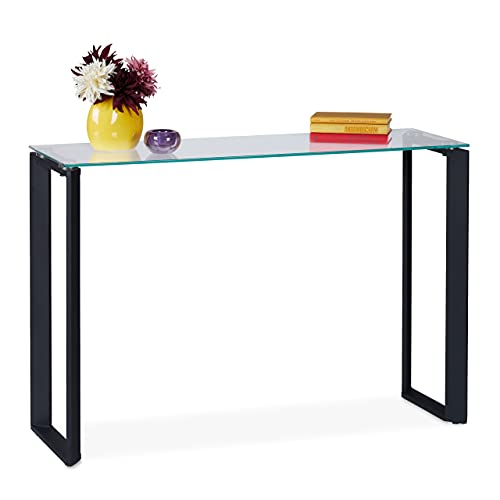 Relaxdays Konsolentisch Glas, schmaler Eingangstisch, HBT: 75 x 110 x 35 cm, Metall Konsole, Flur & Wohnzimmer, schwarz von Relaxdays