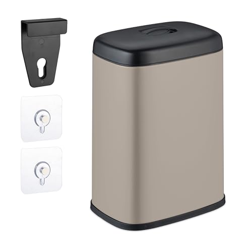 Relaxdays Mülleimer Wandmontage, 5 Liter, Einhängen oder Kleben, Inneneimer, Küchenabfalleimer, Badmülleimer, beige von Relaxdays